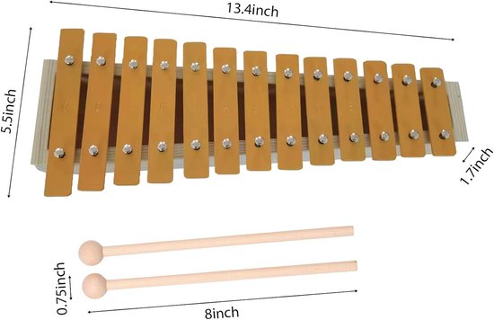 13 Notes Glockenspiel Klassieke Hout Kleur Xylofoon Metalen Toetsen Percussie Ritme Handheld Muziekinstrument met 2 Hamers Gift voor Beginners Studenten — afbeelding 5