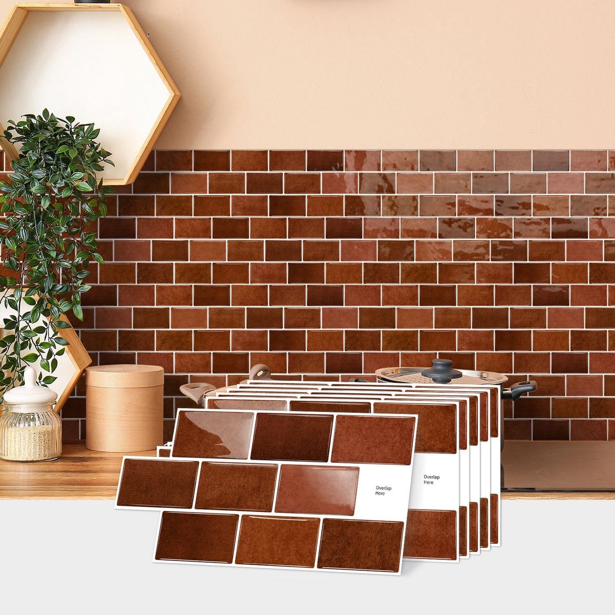 Tegelstickers van 15 x 30 cm x 10 stuks, afpellen en opplakken, waterdichte spatwand, tegelstickers voor keuken, badkamer muur, bruin
