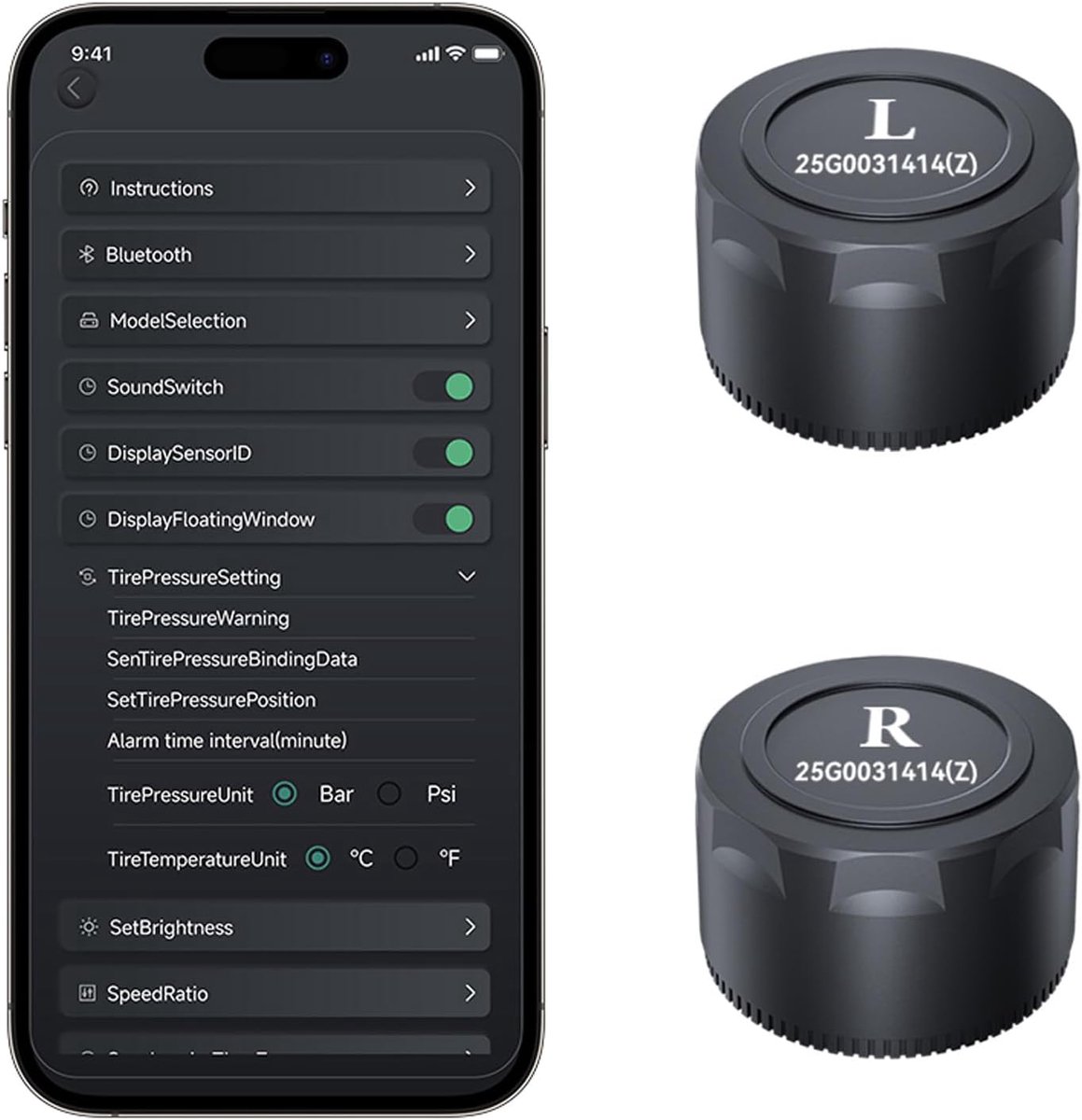 Met app, 2 externe sensoren, 0-7BAR, voor iOS
