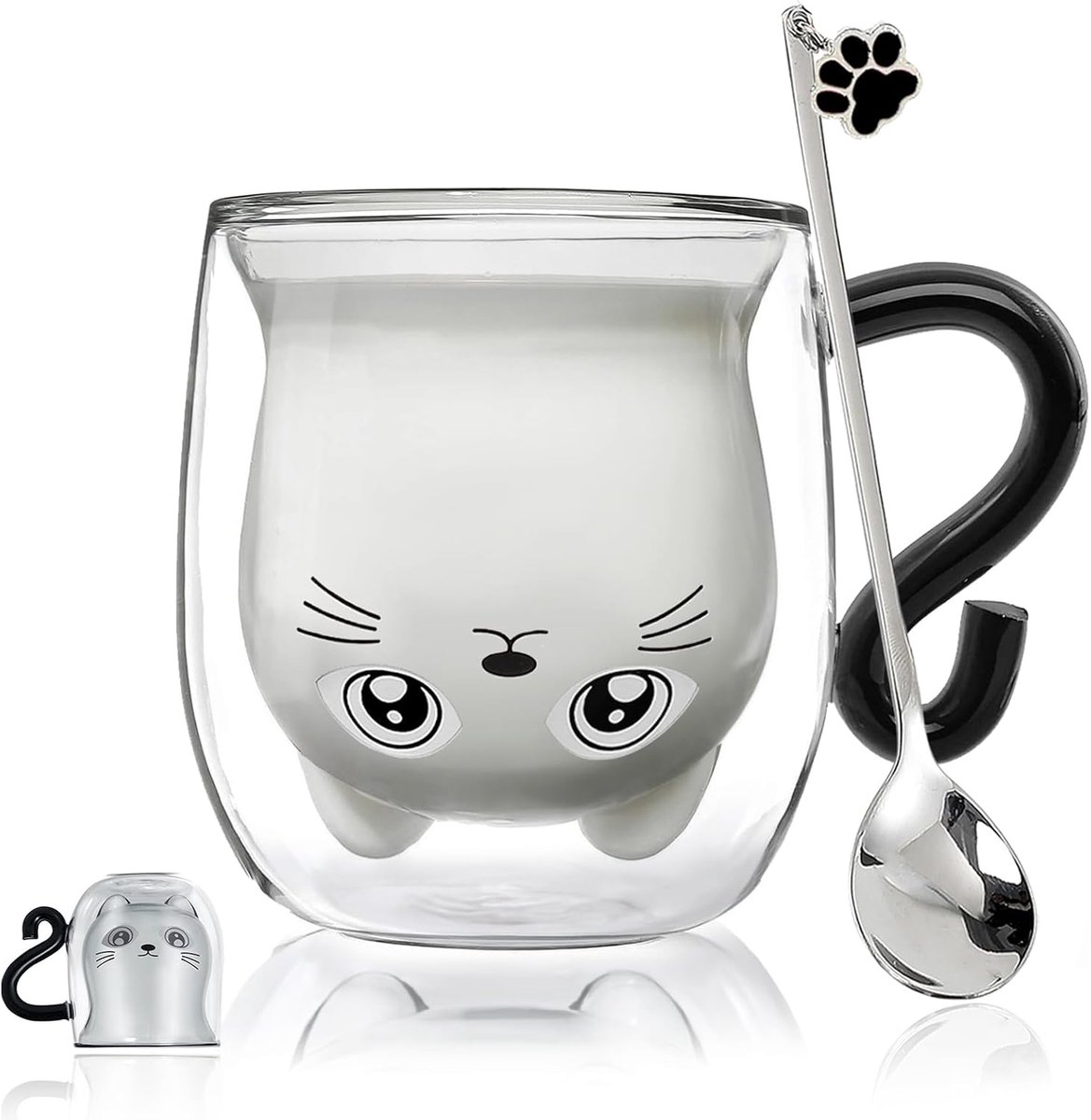 Cadeaus voor vrouwen schattige spullen kattenmok dubbelwandige glazen koffiemokken theekop Valentijnsdag nieuw huis dank u Halloween Kerstmis voor haar, moeder, collega's, beste
