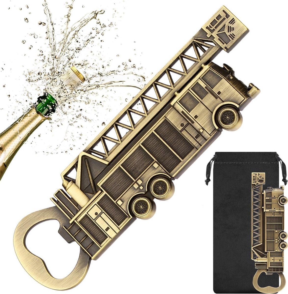 Flesopener, bieropener met geschenkzakje, draagbare flesopener, vadergeschenken, kerstcadeaus, Thanksgiving-cadeaus voor mannen, bierliefhebbers, zinvolle cadeaus voor brandweerlieden