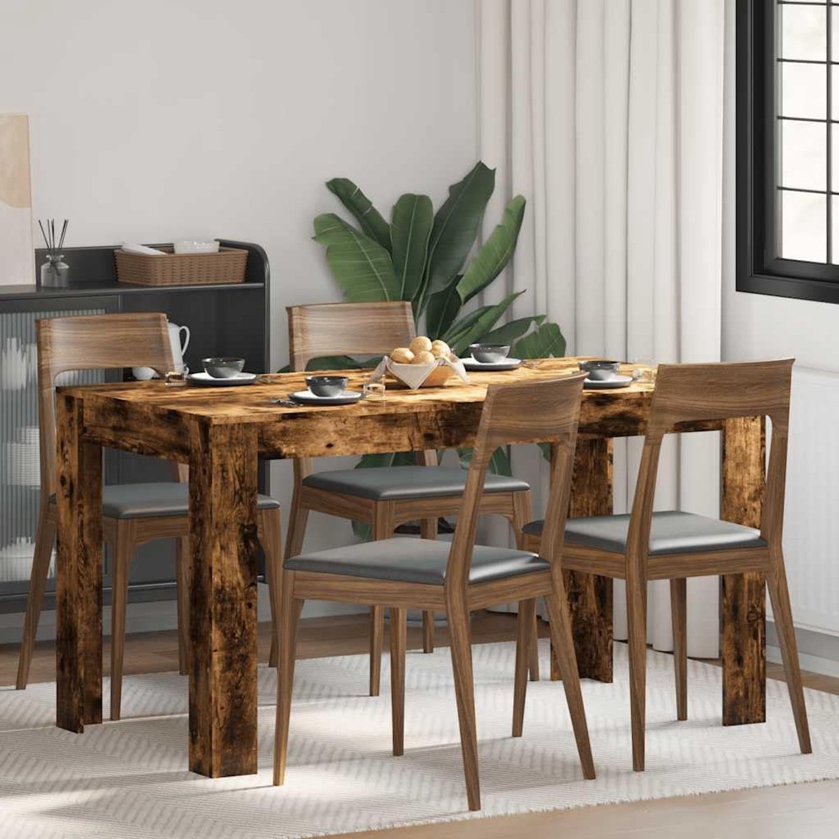 Eettafel, rookeiken, 140 x 74,5 x 76 cm, houtmateriaal, rechthoekige tafel voor eetkamer met groot tafeloppervlak en duurzame constructie in modern design