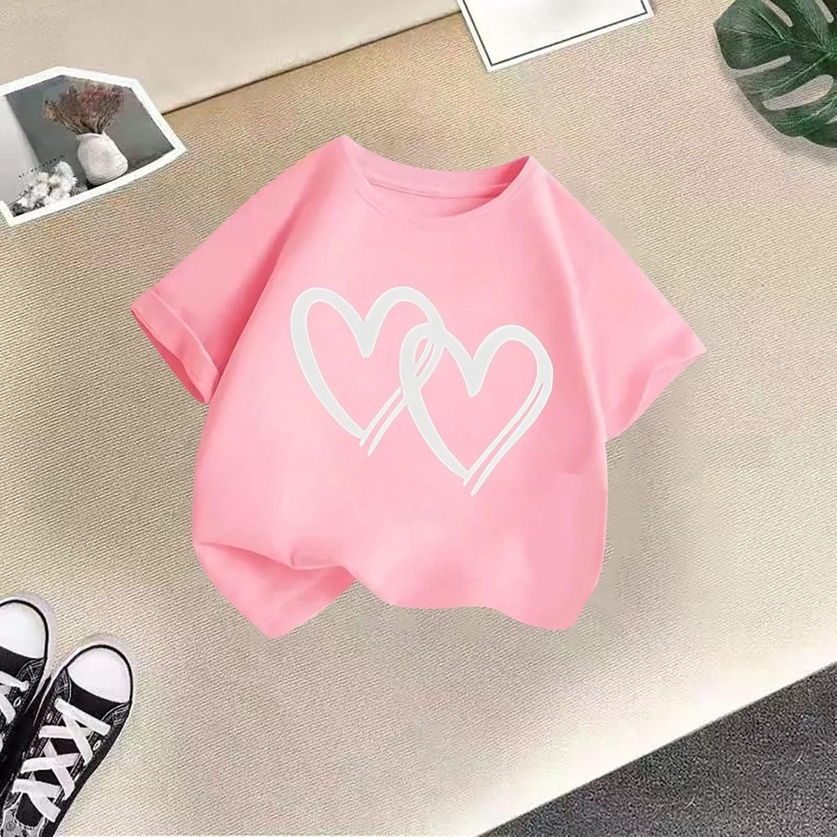 T-shirt met hartjesprint voor meisjes 3-12 jaar