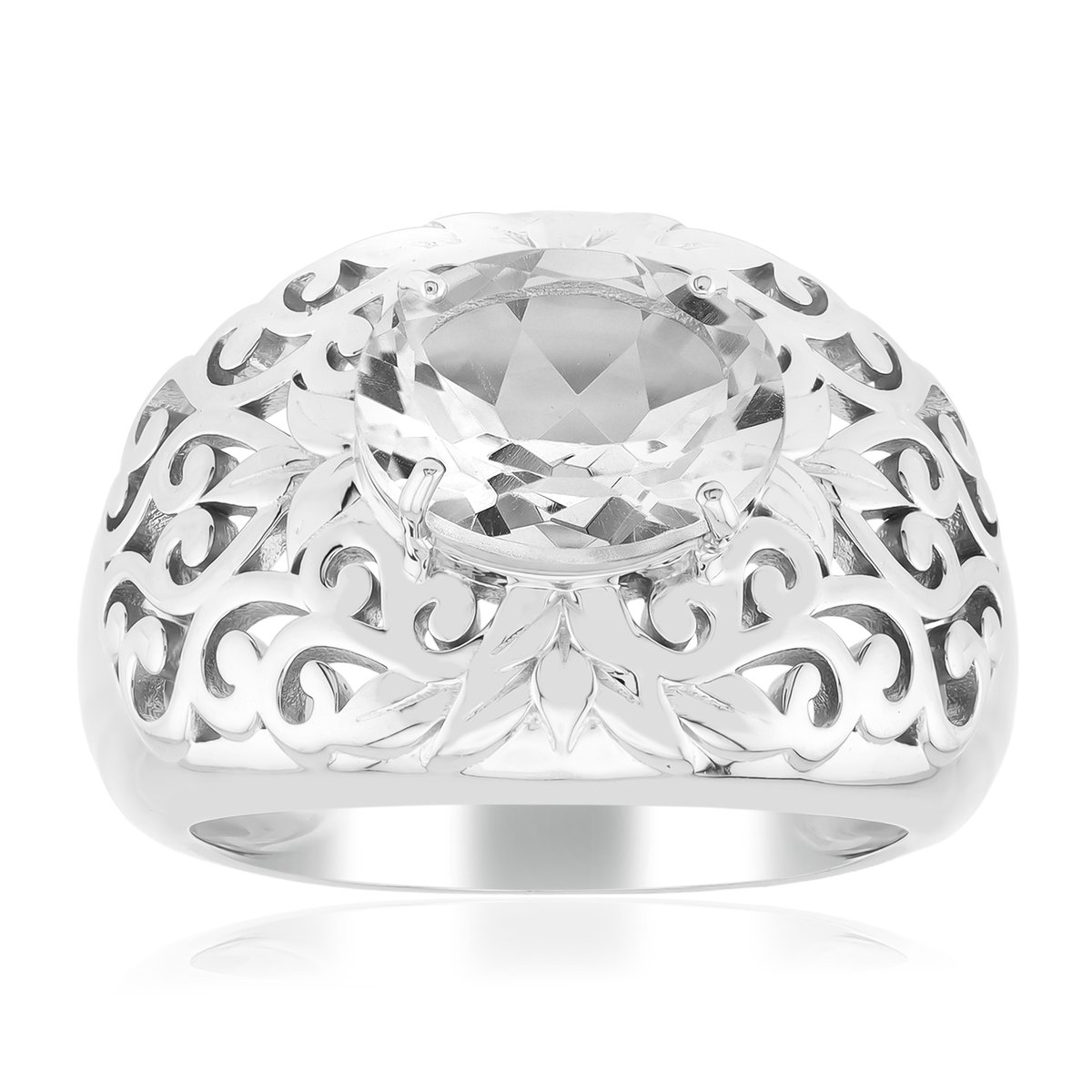 Cavill - Zilveren Ring met 2,19 ct Witte Kwarts - 925 Sterling Zilver Geplatineerd - Elegante Ovaal Geslepen Edelsteen - Braziliaanse Kwarts Juweel