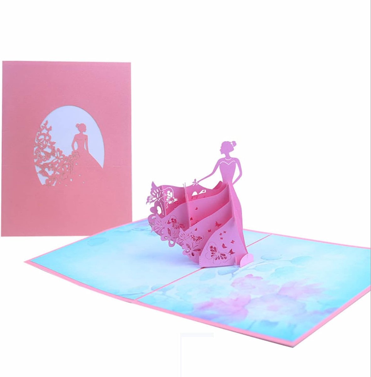 Kaart, 3D pop-up kaart voor verjaardag, bruiloft, jubileum, verloving, Valentijnsdagkaart, met envelop, prinses