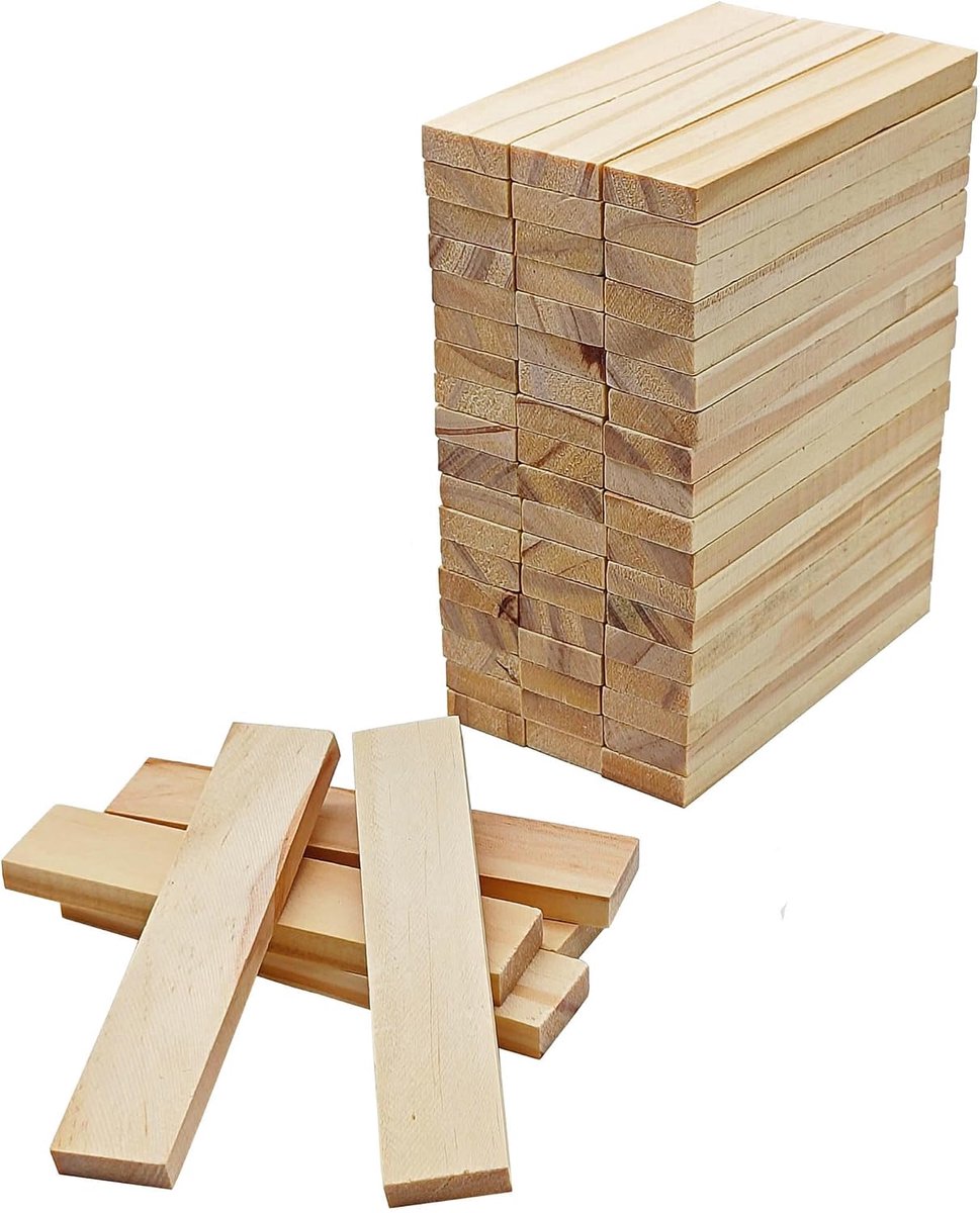 50 Stuks Houten Ambachtelijke Blokken - Bouwstenen 100 x 20 x 7 mm voor het Maken van Plinten