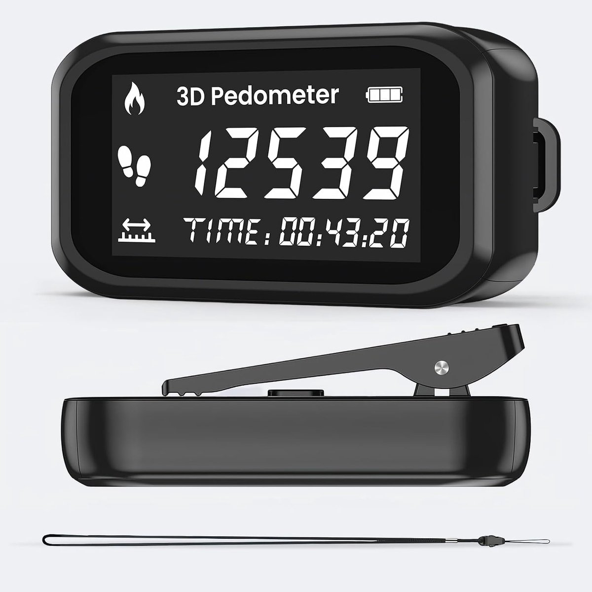 3D stappenteller clip, stappenteller zonder app en mobiele telefoon, nauwkeurige stappenteller met sleutelkoord, calorieverbruik, lcd-display, stappenteller voor wandelen, hardlopen, joggen