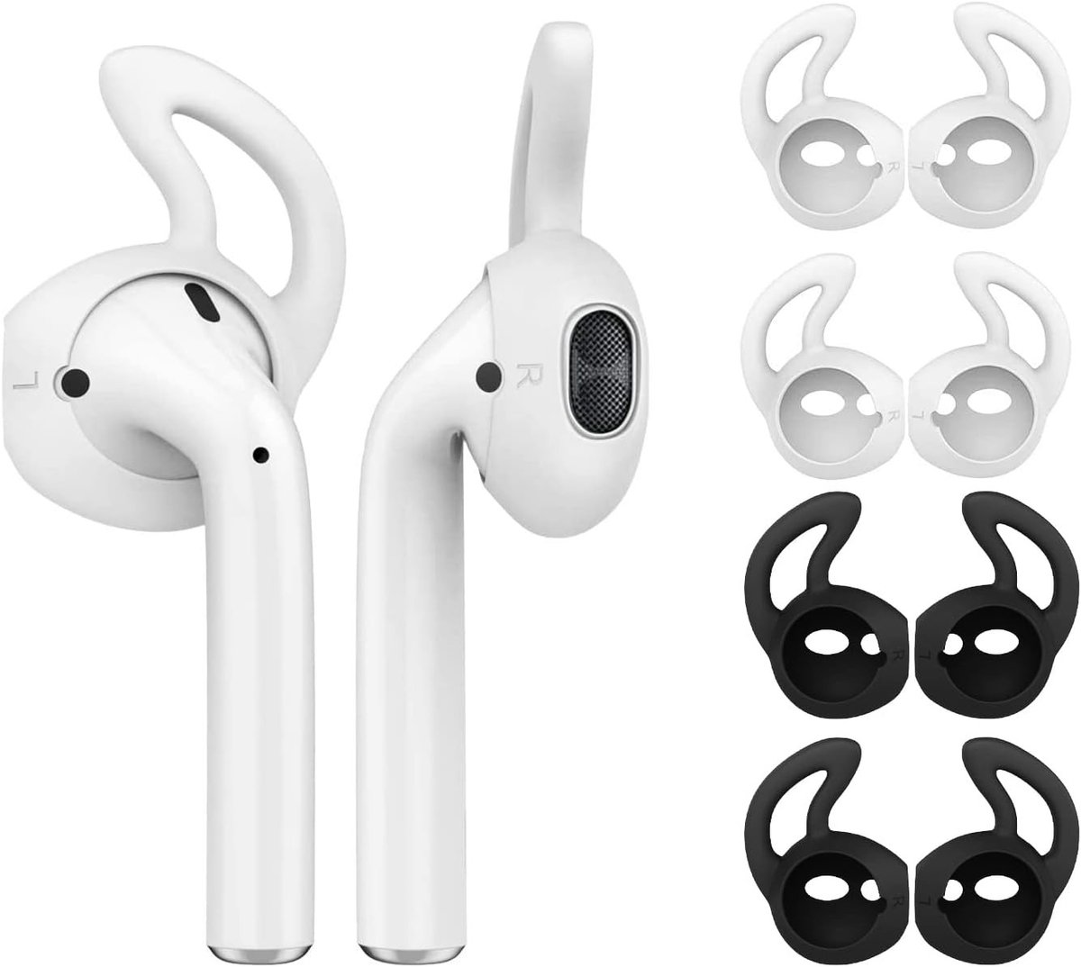 Siliconen Oordopjes voor Apple AirPods en EarPods - 4 Paar, Zachte Anti-Slip Sport Oordopjes met Oorklemmen, Beschermende Accessoires voor Hoofdtelefoon - Wit en Zwart