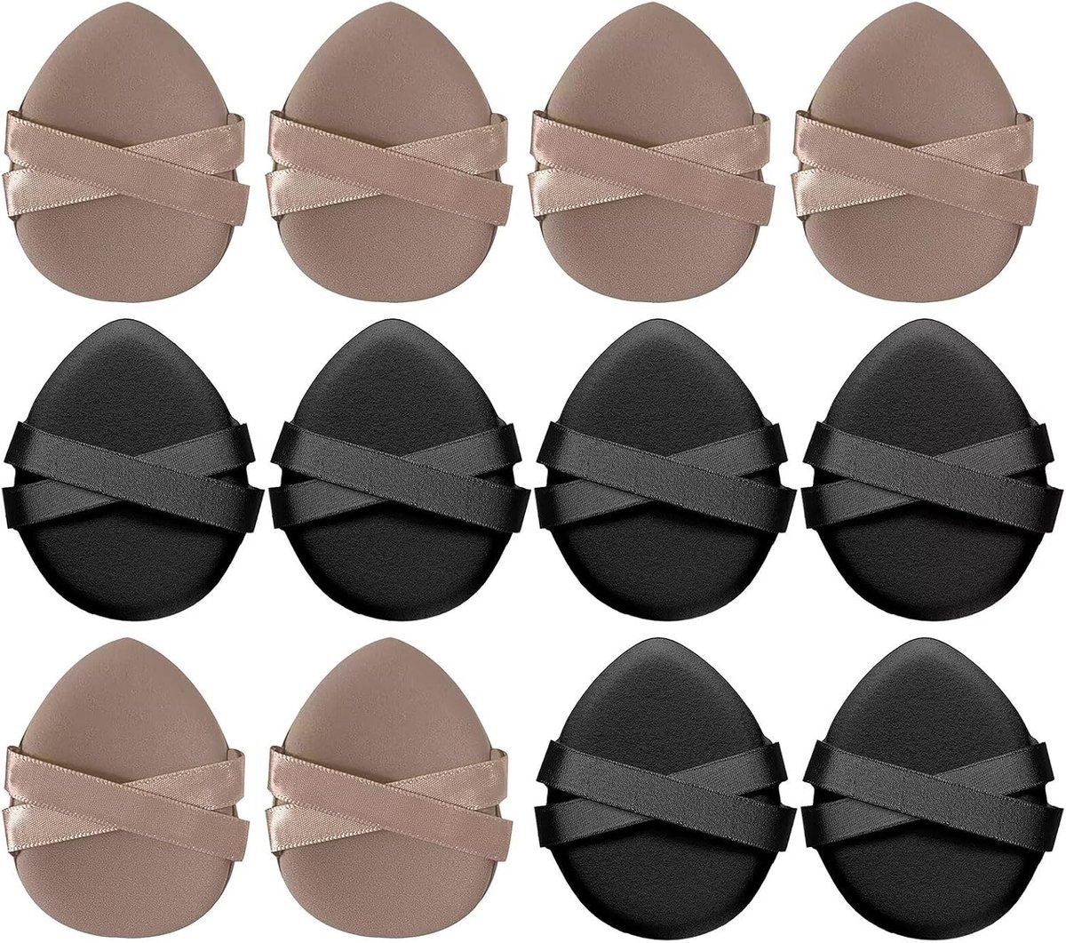 Spons, 12 stuks beauty-spons, wasbaar, herbruikbare make-up-spons, nat en droog make-up-gereedschap voor vloeistof, foundation, poeder, zonwering, 6 zwart + 6 bruin