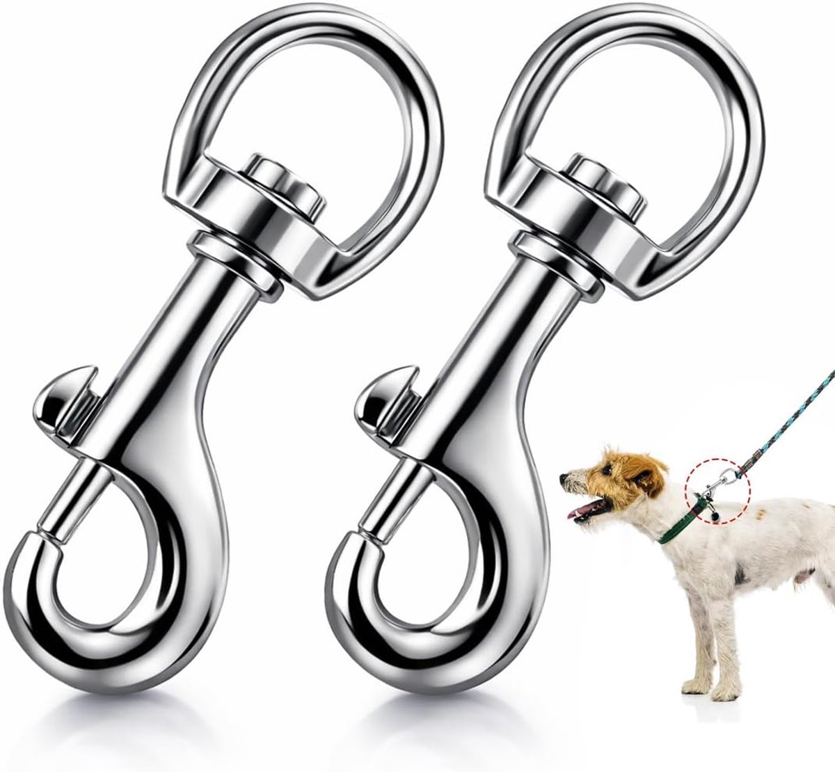 2 stuks hondenhalsbanden, karabijnhaak van zinklegering, stevige klikhaak, voor koffertassen, accessoires voor huisdieren, sleutels, 0,5 cm, zilver