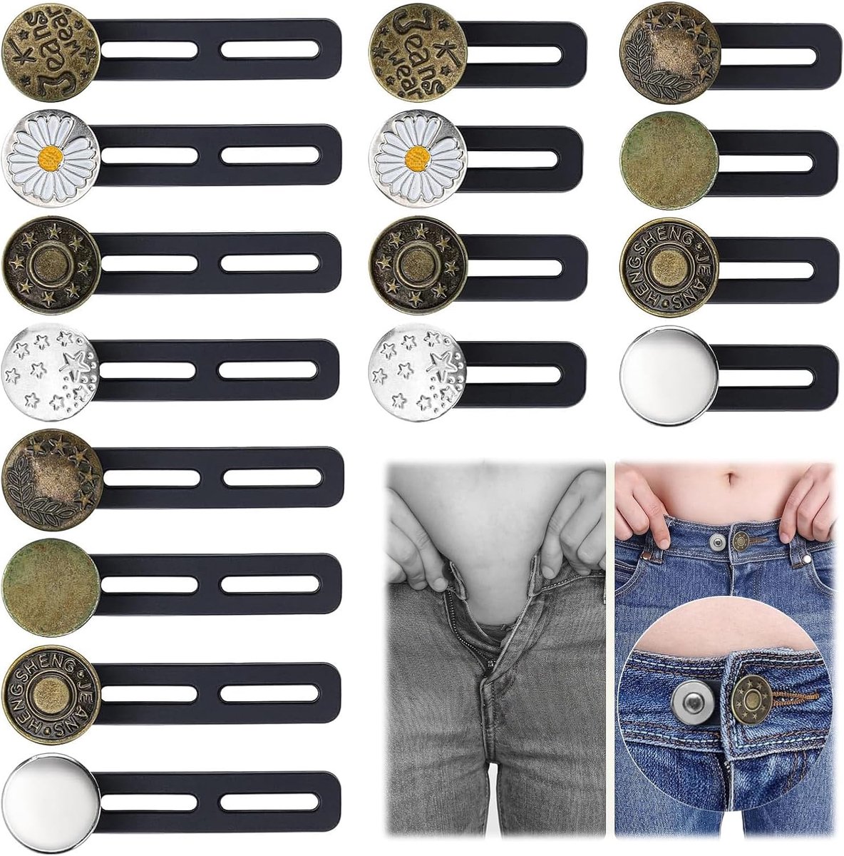 16 stuks broekverlenger knoop verstelbare broekknoop metalen verlenging jeans knoopverlenging voor broeken broekverbreding zwangerschap broekverbreding voor dames heren jeans