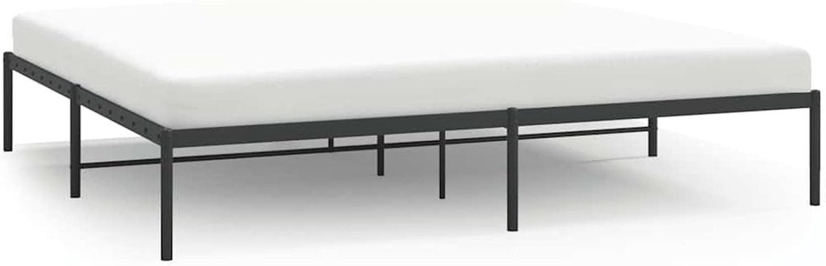 Bed van zwart metaal, met geïntegreerde lattenbodem, 180 x 200 cm, robuuste structuur van gepoedercoat staal, onderste hoogte 26 cm, modern en minimalistisch design, eenvoudige montage, ideaal voor