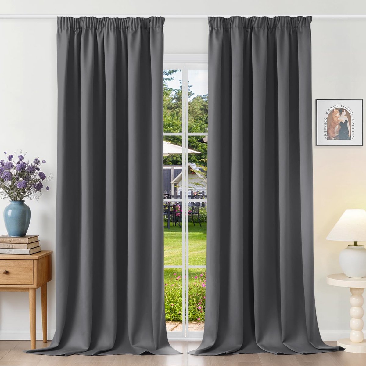 Gordijnen met plooiband, thermische gordijnen, bescherming tegen kou, ondoorzichtig, 280 x 140 cm (h x b), donkergrijs, set van 2 verduisteringsgordijnen voor railsysteem, schuifgordijnen voor