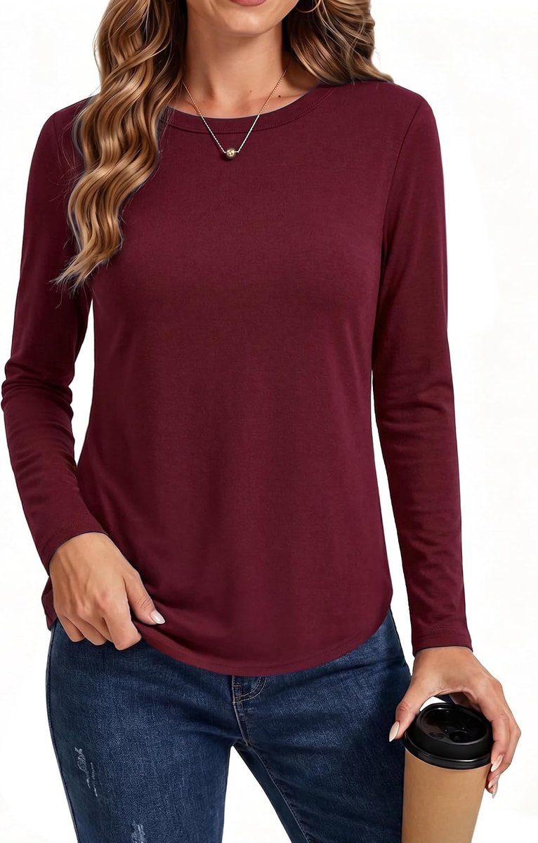 Shirt met lange mouwen voor dames, los basic bovendeel met ronde hals