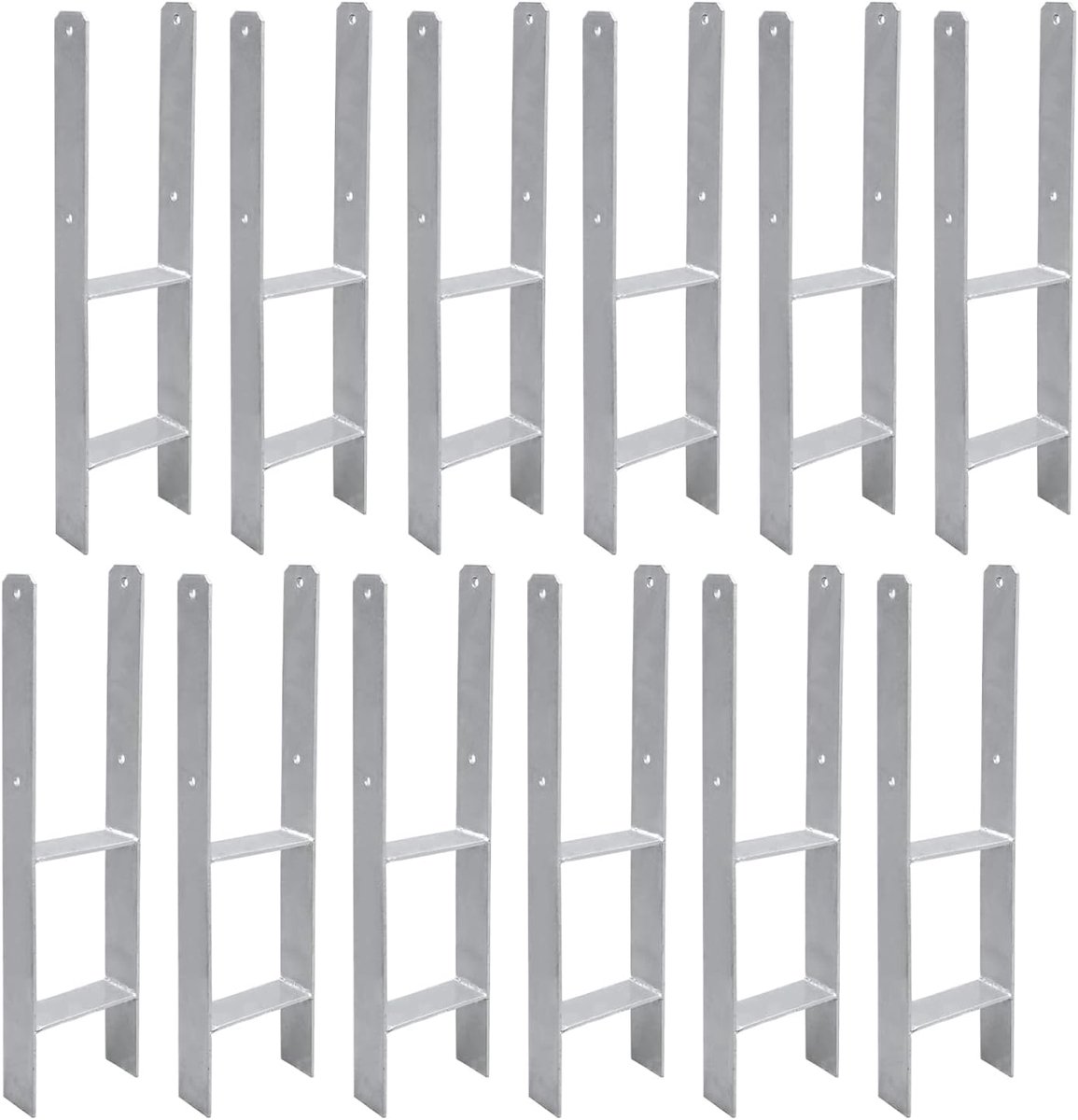 12 stuks, H-anker, paaldrager, grondanker voor palen, H-paalschoen voor omheining en broeikas, vierkante houten palen (101 x 600 mm)