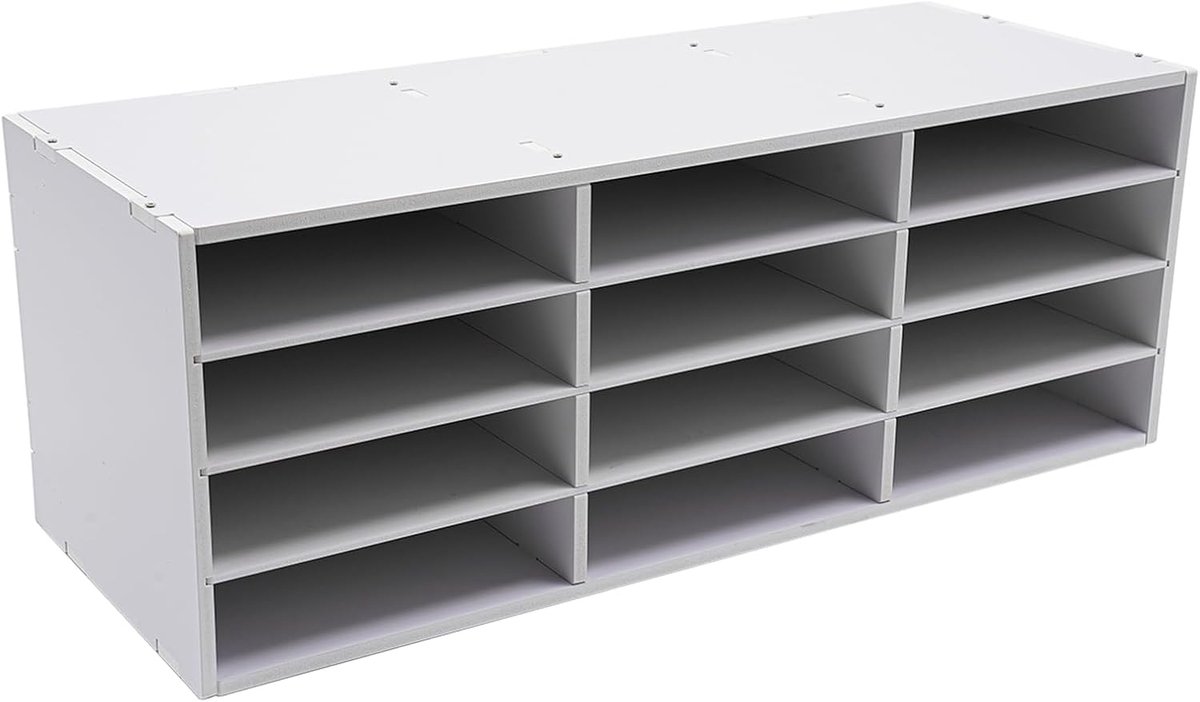 Brievenbakje, bureaurek, 12 vakken, pvc, documentensorteerder, 80 x 30,8 x 30 cm, witte literatuurorganizer voor kantoor, school en thuis