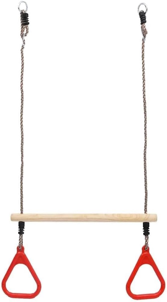 Trapeziumschommel met ringen, klimstang en touwen
