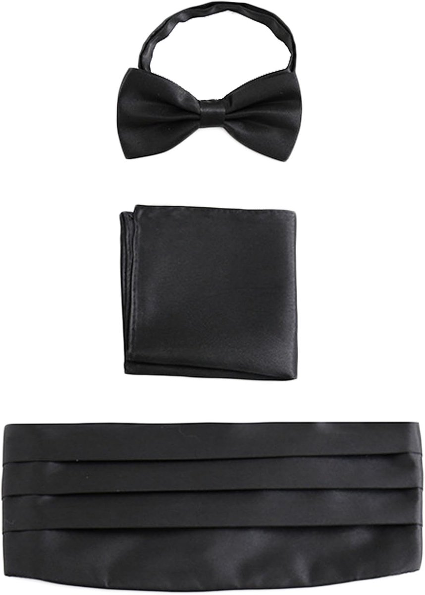 Satijnen Cumberband & Voorgebonden Vlinderdas & Pochet 3-in-1 Set voor Bruiloft Party Bal Banket Smoking Gentleman - Effen