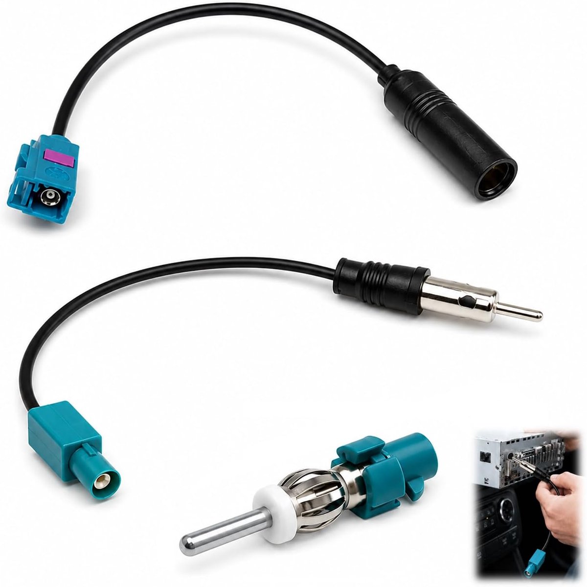 3 stuks Fakra DIN autoradio antenneadapter, Fakra naar DIN ISO, set met FakraZ stekker naar DIN vrouwelijk en vrouwelijk naar stekker, compatibel met autoradio FM AM Dab, universele antenneconnector