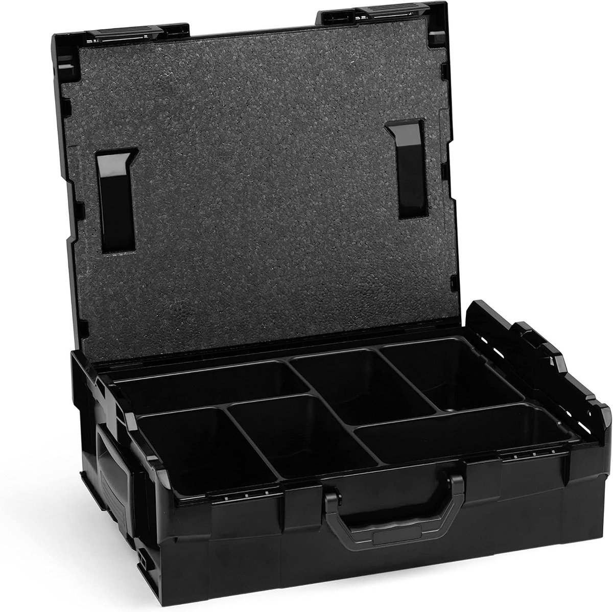 Leeg | L BOX 136 (zwart) incl. inzet voor kleine onderdelen 6-voudig | Gereedschapsorteerbox | Ideale gereedschapskoffer set leeg