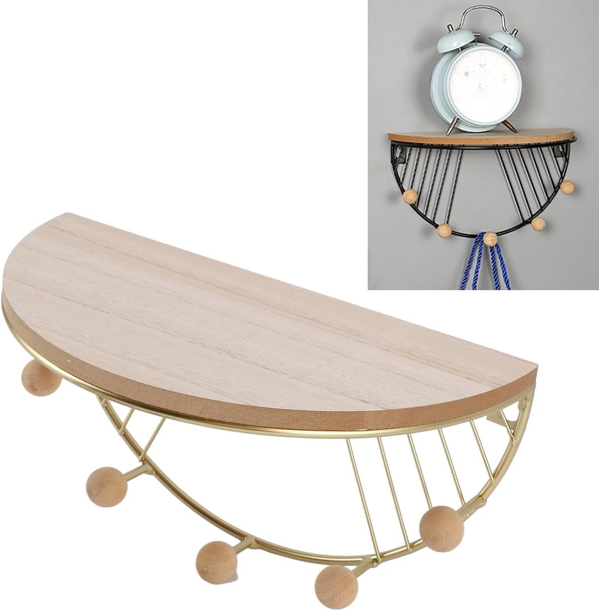 hangende planken, halfrond wandrek voor slaapkamer, badkamer, woonkamer, keuken, thuiskantoor, bijkeuken (goud)