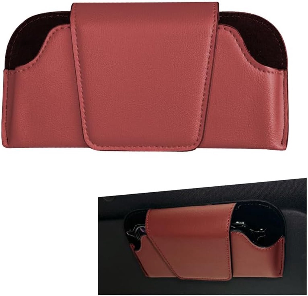 brillenhouder, zacht leer voor het autovizier, universele brillenhouder voor auto, interieur, voor auto, vrachtwagen, SUV, camper (rood)