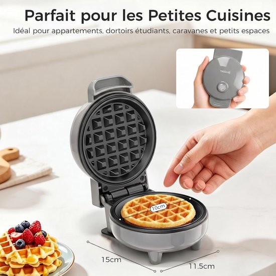 YASHE mini-wafelijzer - 10 cm - 550 W - antiaanbak - grijs van YASHE® — afbeelding 4