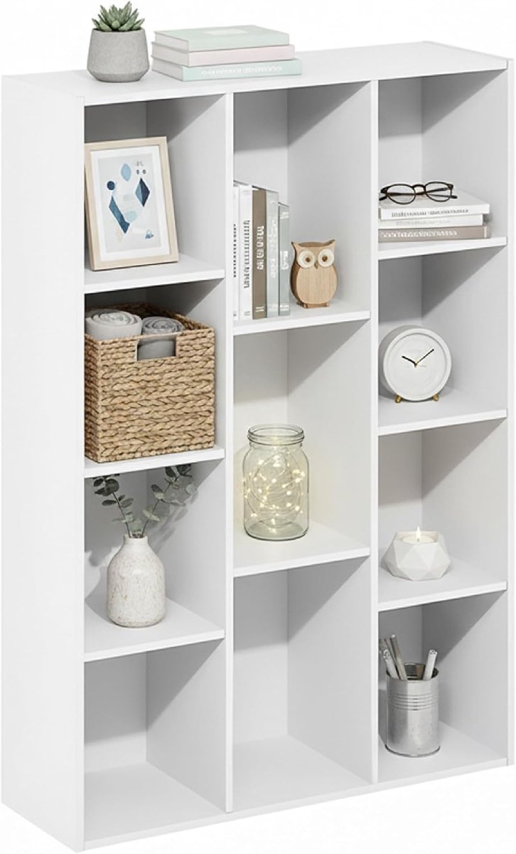 Home Boekenkast met kubussen, modulair rek met 11 vakken, multifunctionele kast voor woonkamer, slaapkamer en entree, modern design, eenvoudige montage, 24 x 74 x 106 cm