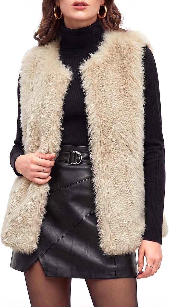 Elegant damesvest van synthetisch pluche, licht vest, zacht, mouwloze jas, casual en modieus, warm, winddicht, met zak