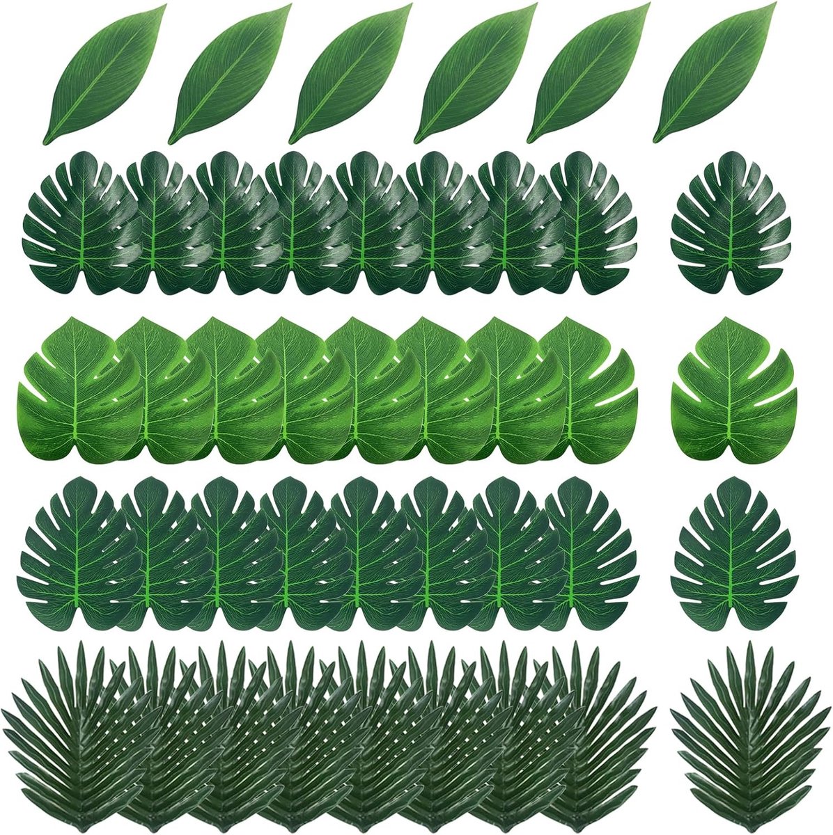 Kunstpalmbladeren, 54 stuks, tropische Monstera-bladeren, simulatie, tropische bladeren, junglebladeren, decoraties, Monstera-bladeren, kunstmatige Monstera-bladeren voor feestjes