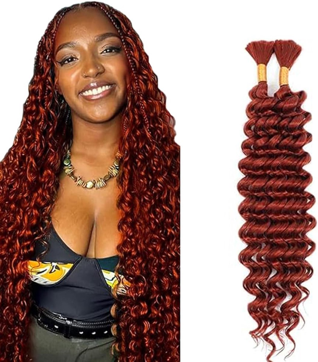 Wave Bulk Human Braiding Hair for Boho Braids Knotless Braids Total 100g 2 Bundles 18 18 Inch Human Hair Extension Unprocessed No Weft #33 Reddish Brown for Women