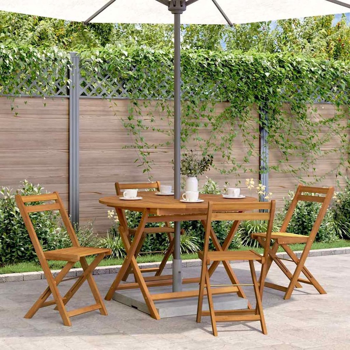 Opvouwbaar, rond, van massief acaciahout, 110 x 75 cm, inklapbare houten tafel, ronde tafel, voor buiten, inklapbaar