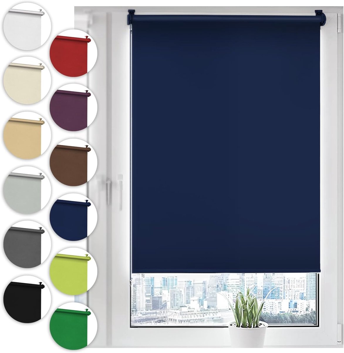 Verduisterend Rolgordijn Zonder Boren 120 x 210 cm Donkerblauw