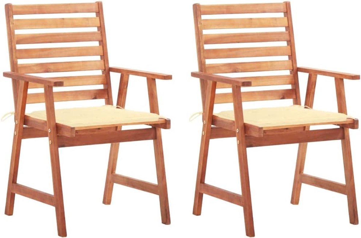 Set van 4 eetkamerstoelen voor buiten, van massief acaciahout, met waterdichte kussens, tuinmeubelen voor terras en binnenplaats, rustiek design met latten en oppervlak
