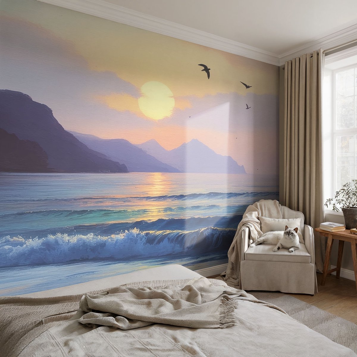 Coloray Vliesbehang - Blauw Snellijm Behang - 104x70 cm - Zee West Muurschildering - Gang behang Landschappen - Fotobehang Vlies - Gang behang