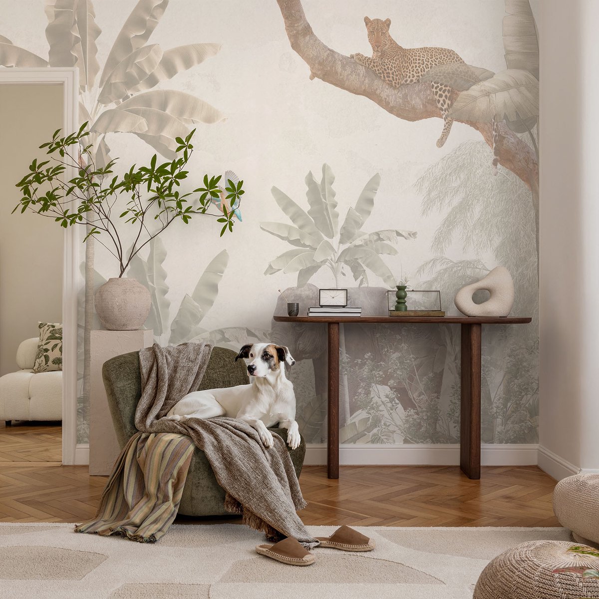 Coloray Vliesbehang - Wit Snellijm Behang - 104x70 cm - Tropische Oase Fotobehang Vlies - Hal behang Dieren - Muurschildering - Hal behang