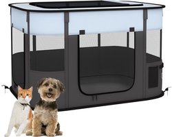 Opvouwbare speelbox voor huisdieren met opbergtas-voor puppy's en kittens-voor binnen- en buitengebruik-grijs.