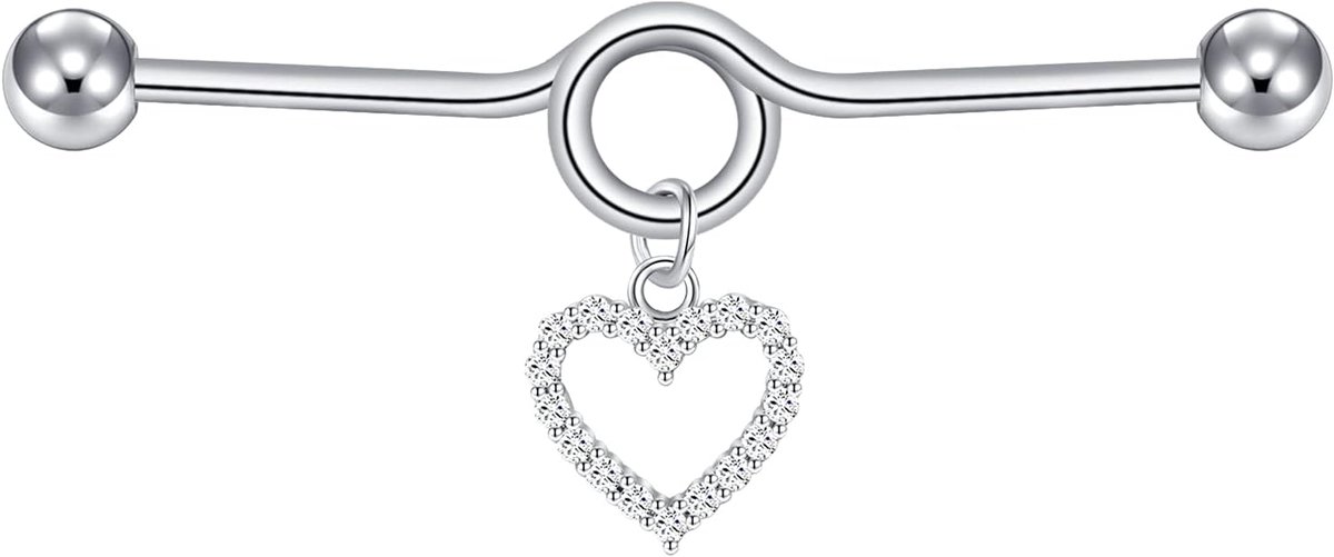 Industriële piercing barset met bungelende ketting chirurgisch staal kraakbeen barbell piercing sieraden 14 gauge 1,6 mm zilver 38 mm