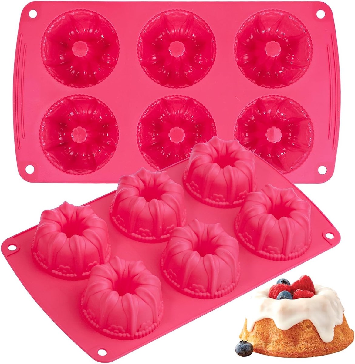 Set van 2 Siliconen Cakevormen met 6 Cavity voor Muffins, Cupcakes, Brownies en Toetjes