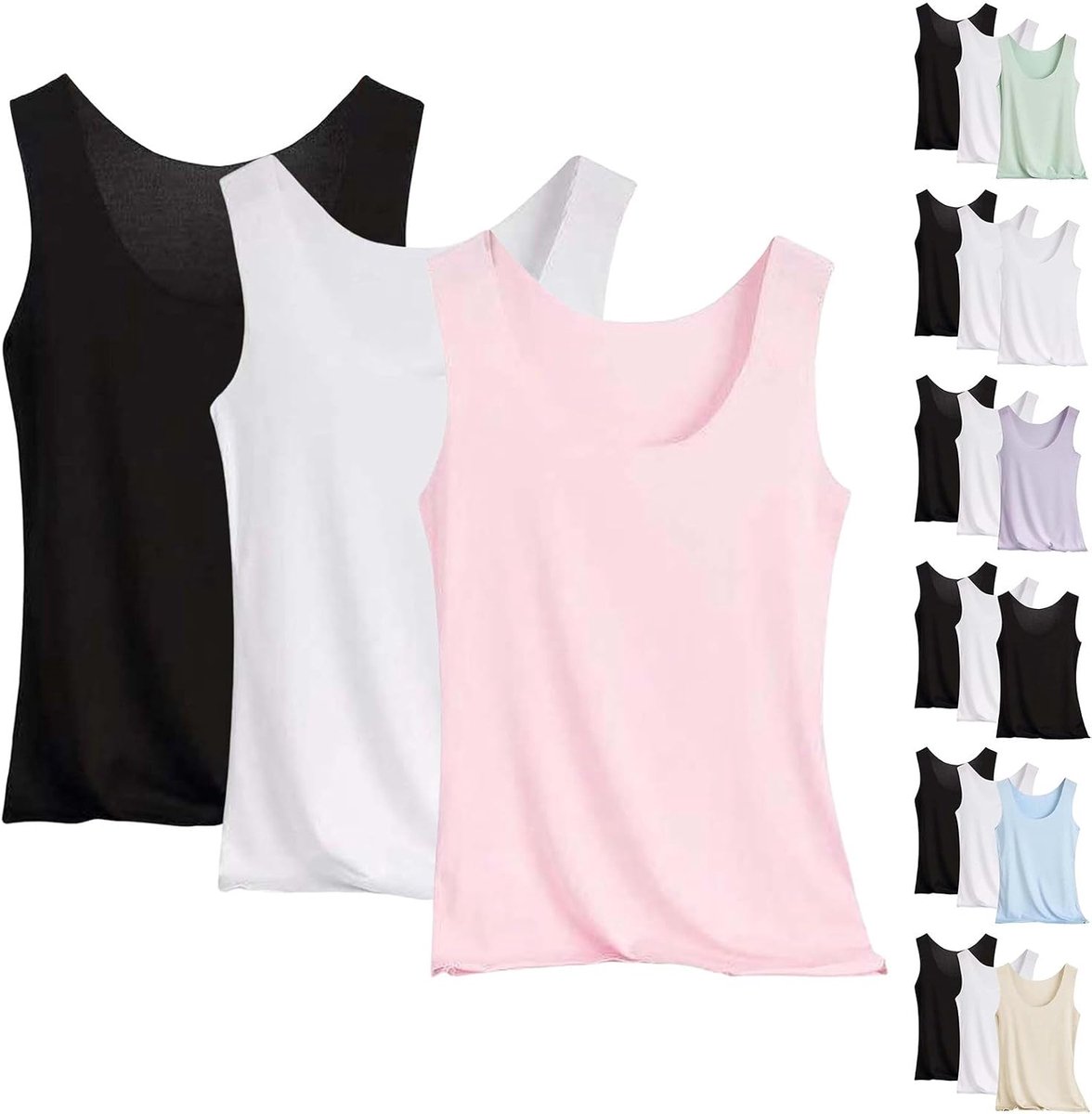 Tank Top Damen 3Er-Pack Spaghettiträger Tops Basic Top Damen Rundhals Tank Tops Ärmellose Blusentop Cami Tanktops Träger-Tops Baumwolle Unterhemd Shirt Blusen Casual Weste Strand Vest