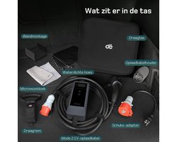 Luxe Mobiele EV Wallbox 11 kW Laadpaal met App Besturing en CEE 16A Stekker - 3-Fase Type 2 Draagbare Lader voor Elektrische Auto's (6A-16A) met LCD Scherm - 7 Meter Kabel en Reistas voor Thuis en Onderweg - Zwart