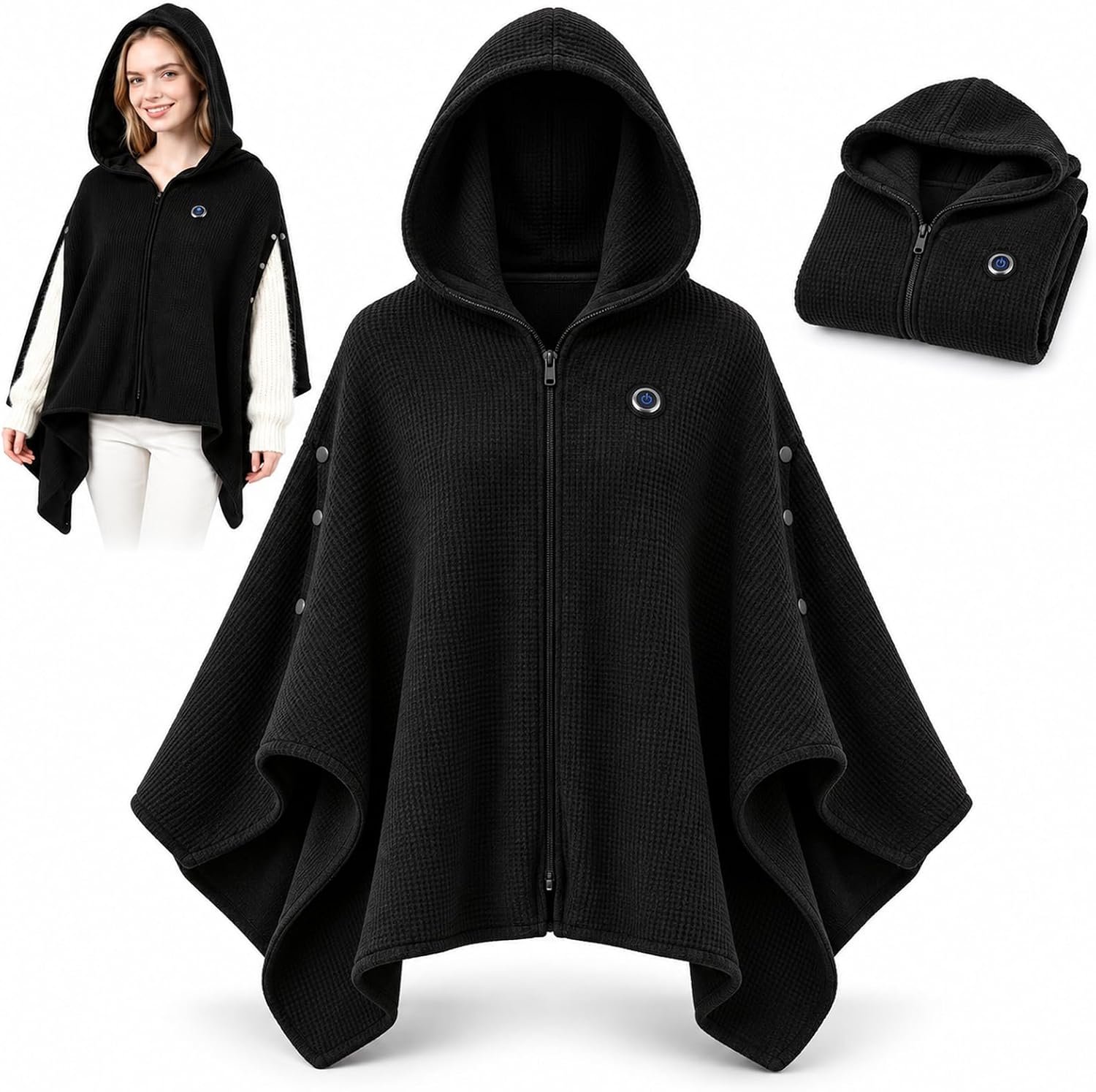 Verwarmde Hoodie Deken - 3 Standen - Warmtedeken - Verwarmde Hoodie Dames en Heren - USB-oplaadbaar - Cape-Warmtedeken Oplaadbaar -Kan verwarmd worden met mobiele stroom - voor kantoor, bank, reizen en kamperen - zwart