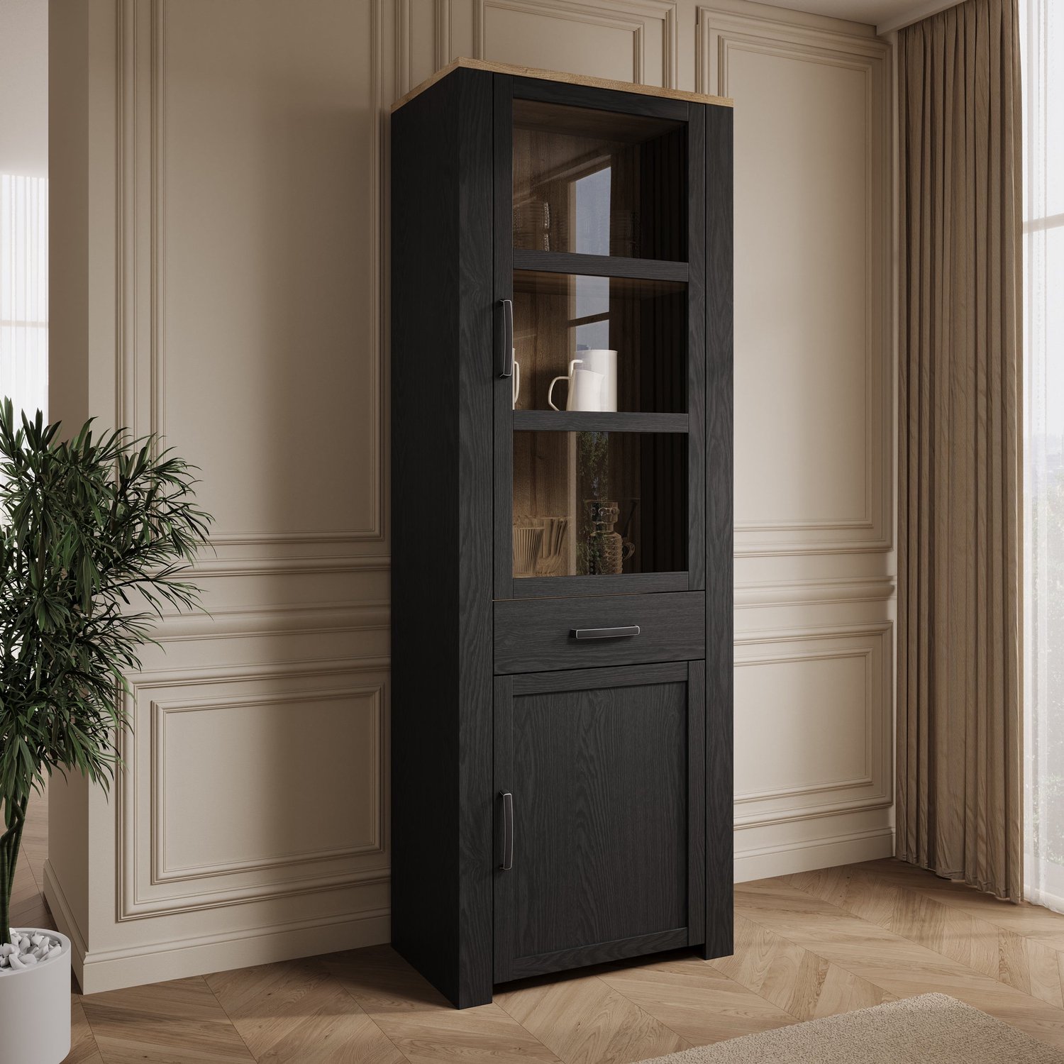 MEUBELLA Borello - Buffetkast - Zwart - 72x42x205 cm