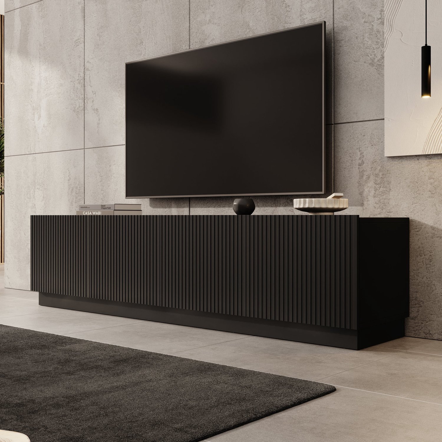 MEUBELLA Lucera - TV-Meubel - Zwart - 200x42x48 cm