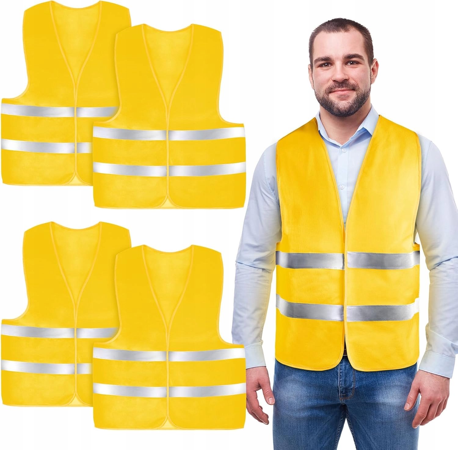 Veiligheidshesjes Set van 4 - Goudgeel, Hoge Zichtbaarheid