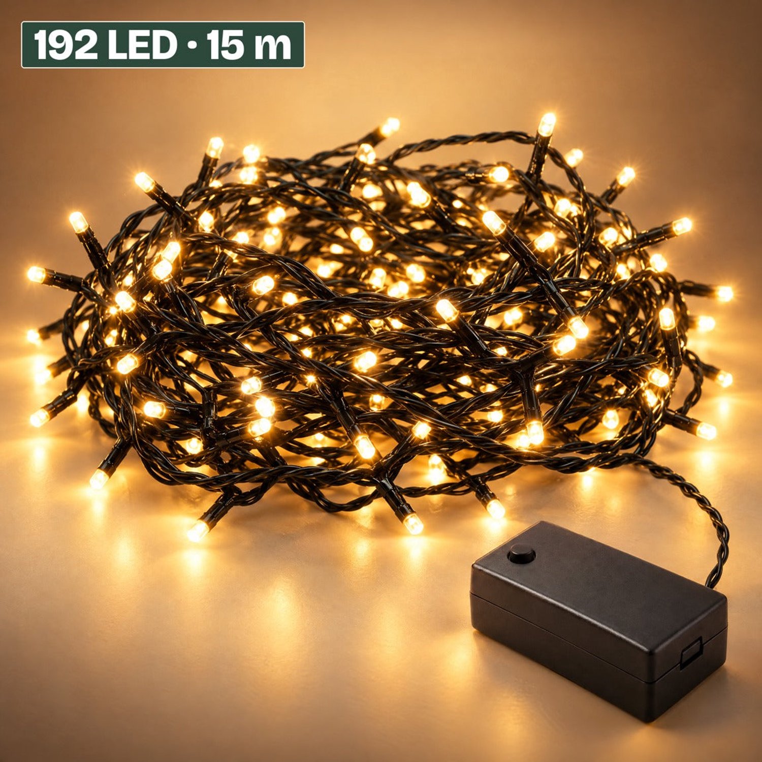 Levano Kerstverlichting 192 LED 15 m - Kerstverlichting Buiten op Batterij - Lichtsnoer voor Binnen en Buiten - LED Verlichting - Kerstlampjes - Kerstboomverlichting - Lichtslinger - Kerstlichtjes - Lichtsnoer Camping - Extra Warm Wit - Timer
