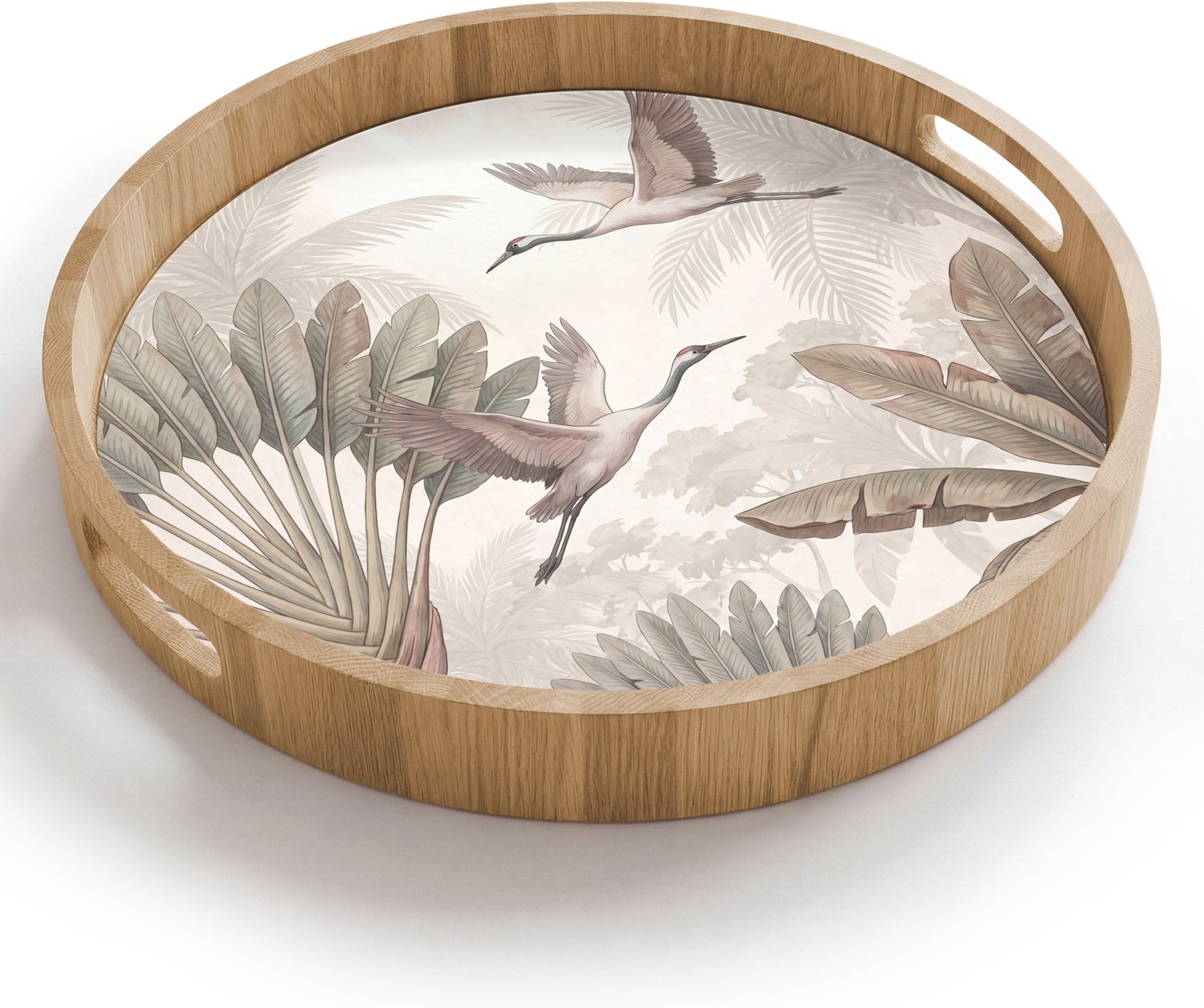 Dienblad rond 40x40 cm - Schootdienblad hout - Vogel - Tropisch - Jungle - Natuur - Beige - Borrelplank rechthoek - Plateau houten dienbladen