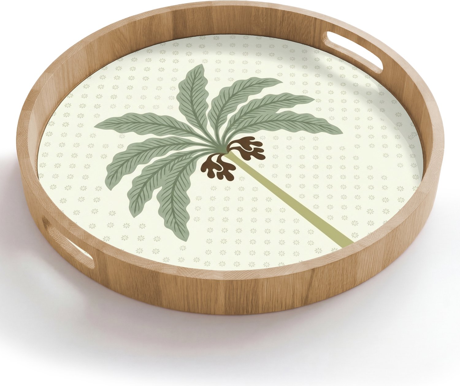 Dienblad rond 50x50 cm - Schootdienblad hout - Boom - Bladeren - Groen - Decoratief - Beige - Borrelplank rechthoek - Plateau houten dienbladen