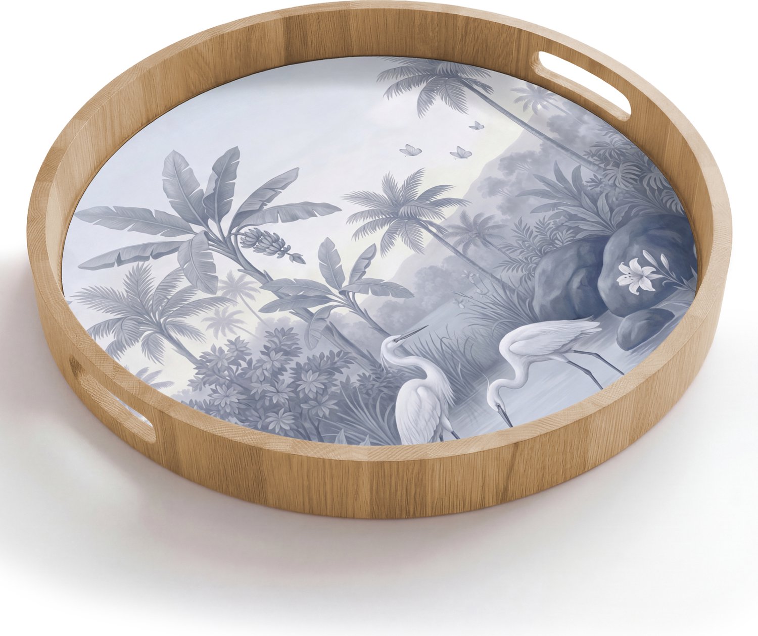 Dienblad rond 50x50 cm - Schootdienblad hout - Vogel - Water - Tropisch - Natuur - Blauw - Borrelplank rechthoek - Plateau houten dienbladen