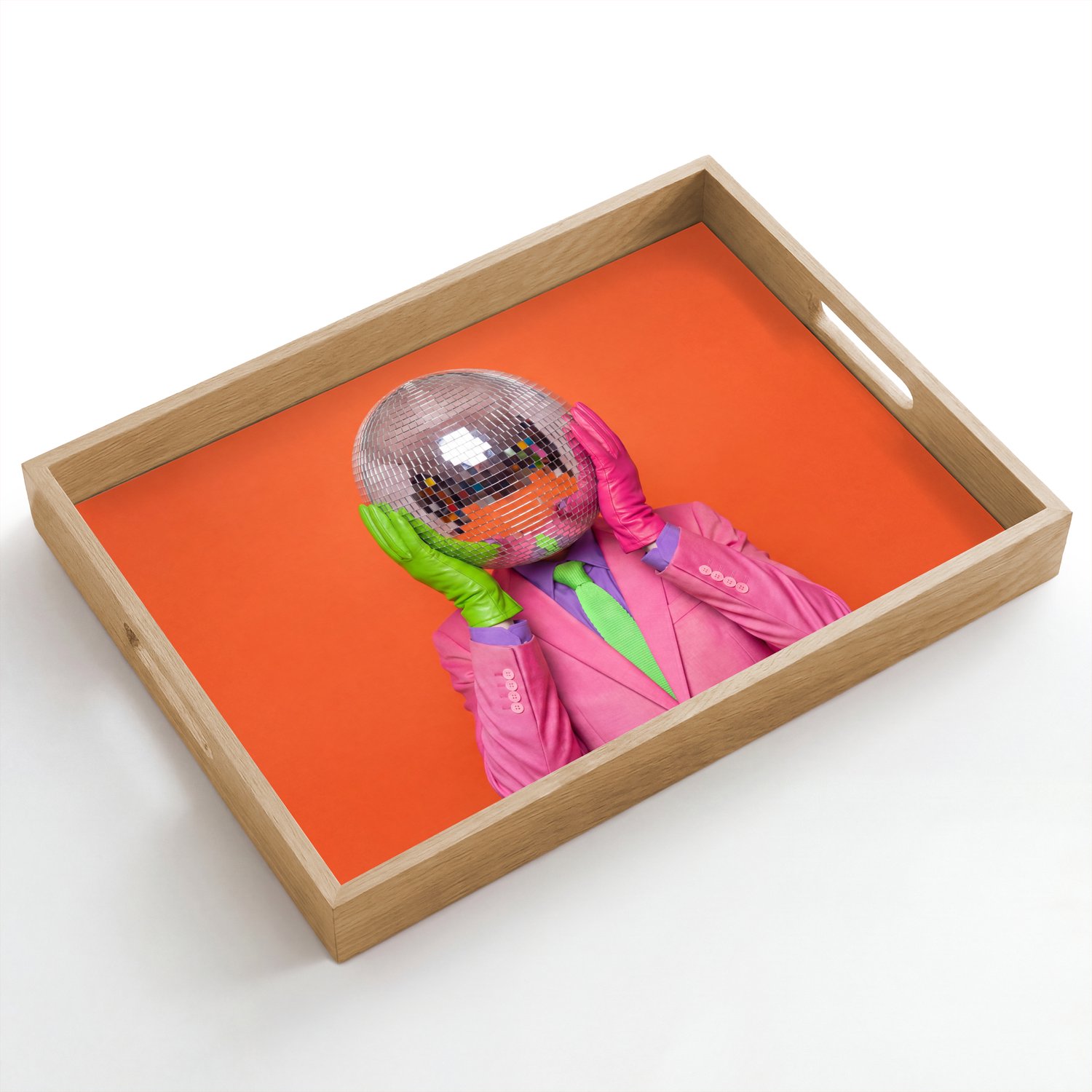 Dienblad hout 50x35 cm - Schootdienblad - Kunst - Disco bal - Kleurrijk - Modern - Studio - Borrelplank rechthoek - Plateau dienbladen